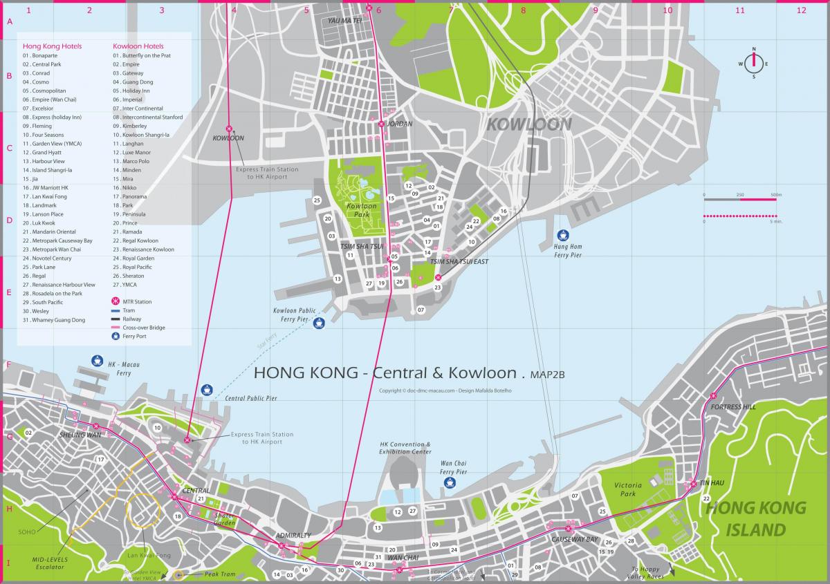De kaart van het centrum van Hongkong