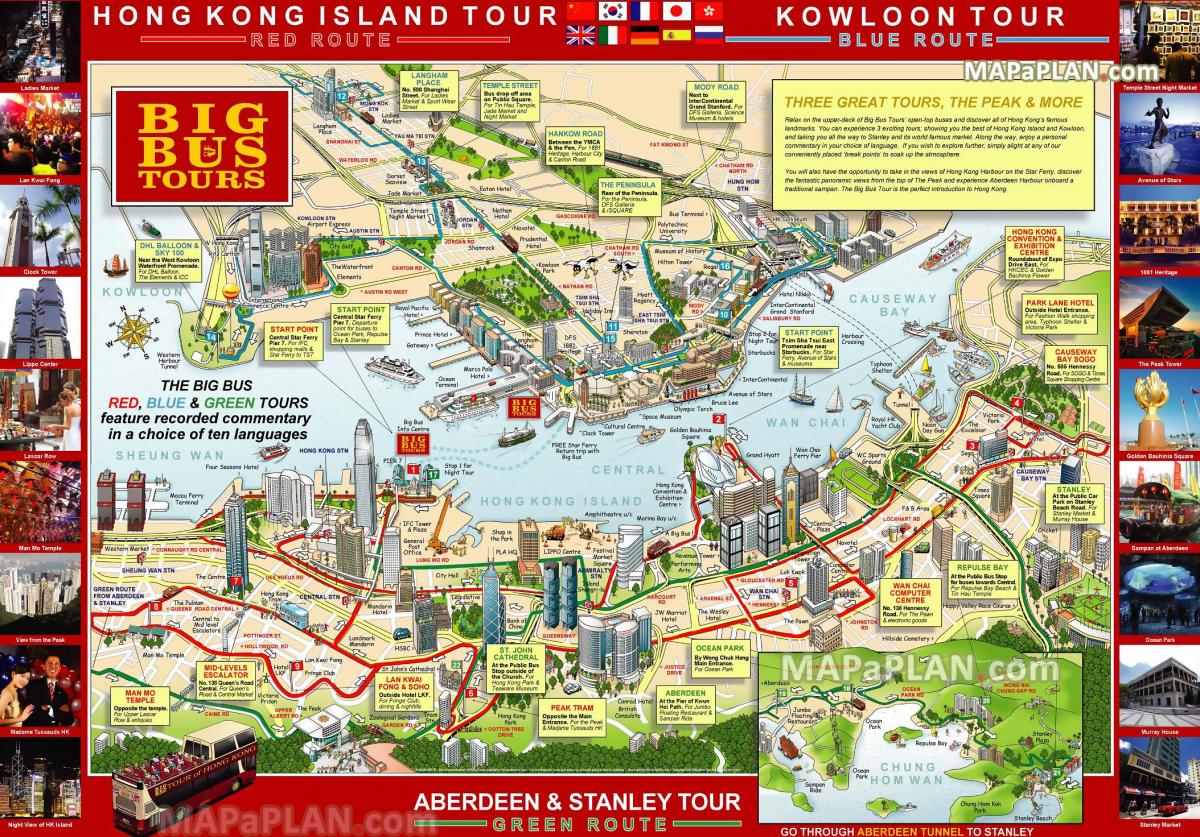 Hong Kong Hop On Hop Off bus tours kaart
