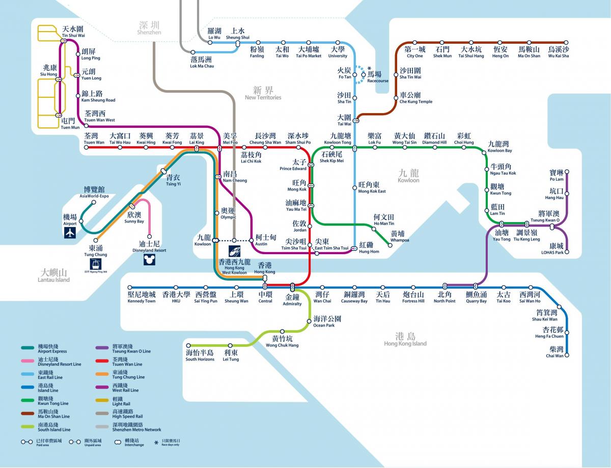 Kaart van het metrostation van Hong Kong