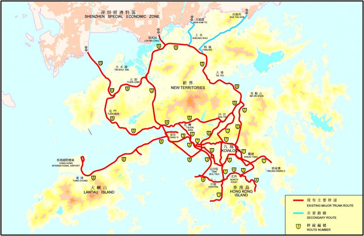 Wegenkaart van Hong Kong